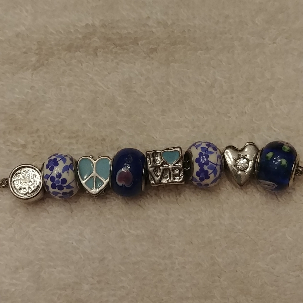 Blue Beaded Slide Bracelet